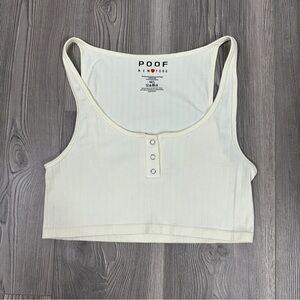 Poof New York Cream Ribbed Stretchy Henley Cropped‎ Tank Top - M/L
